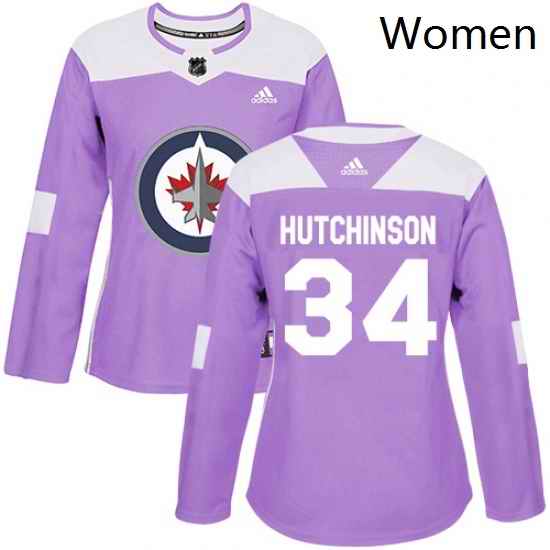 Womens Adidas Winnipeg Jets 34 Michael Hutchinson Authentic Purple Fights Cancer Practice NHL Jersey